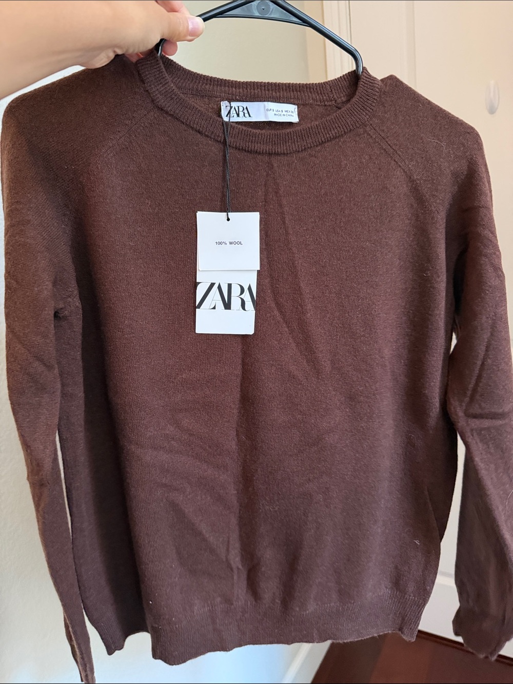 ZARA Wool Brown Crewneck Wool Sweater